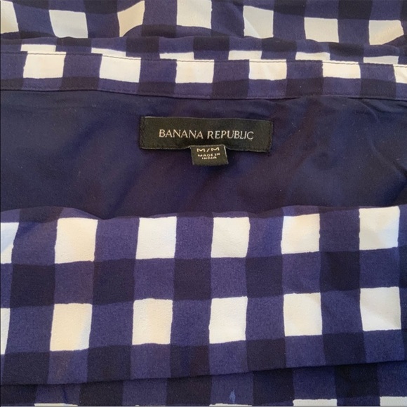 Banana Republic navy gingham off shoulder belted long sleeve dress - Picture 6 of 7